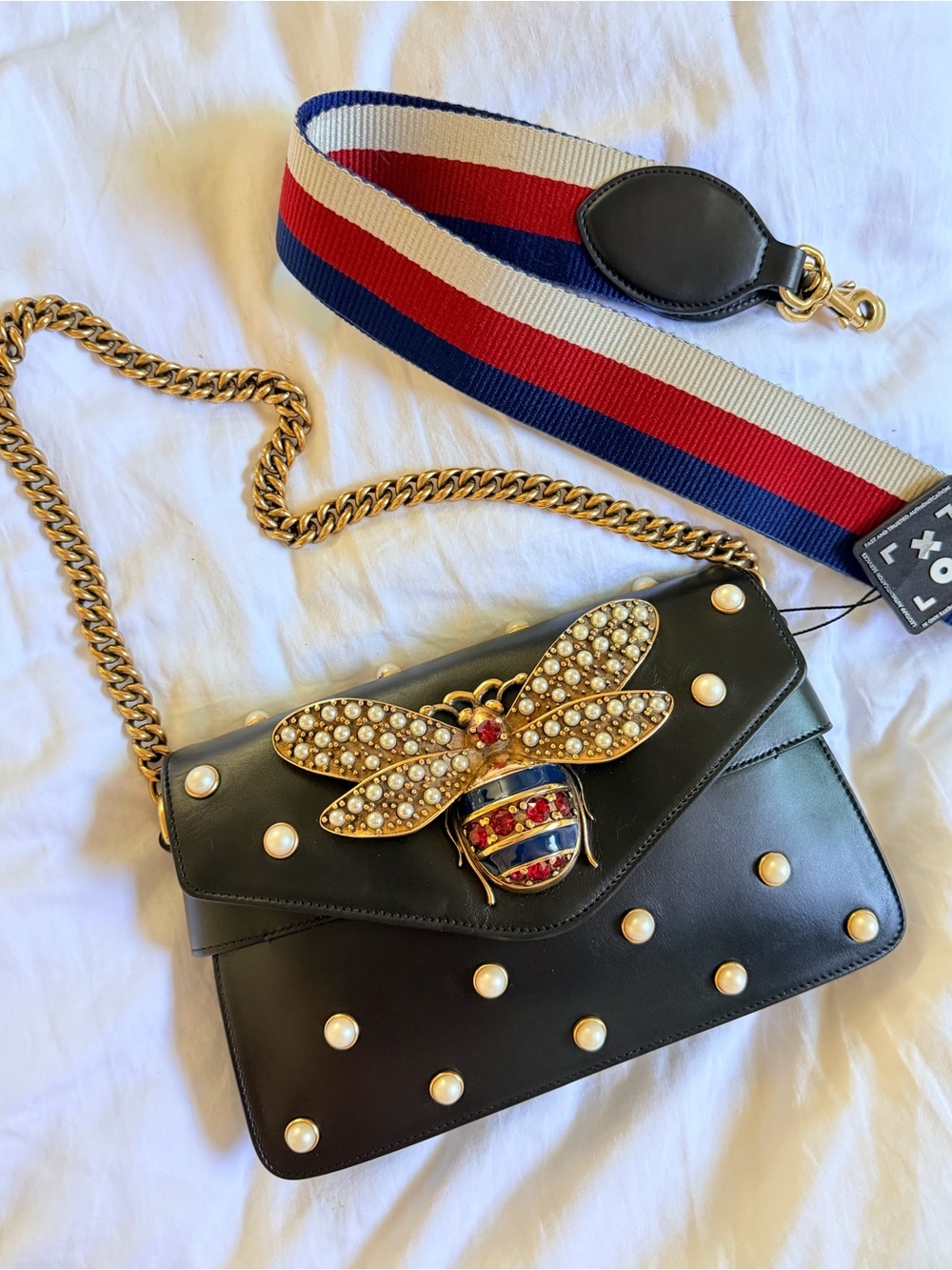 Gucci Queen Margaret Broadway Shoulder HandBag Black Leather Pearl Studded COA - Picture 3 of 13